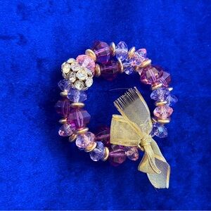 Purple and Gold Faceted Beaded Bracelet with Ribbon
